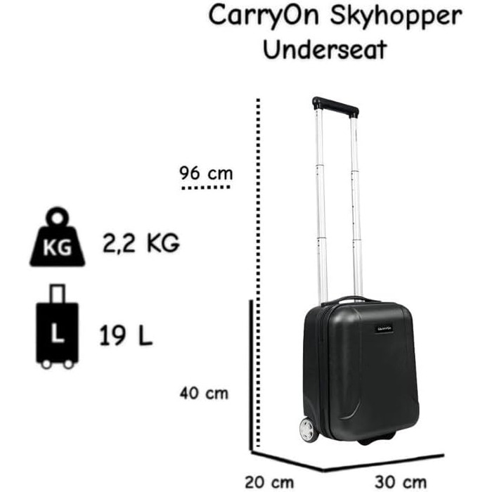 Чемодан ручної поклажі CarryOn Skyhopper з жорстким корпусом 55x35x20 см - Легкий ручний валіза TSA, подвійні колеса (Чорний, Mini)