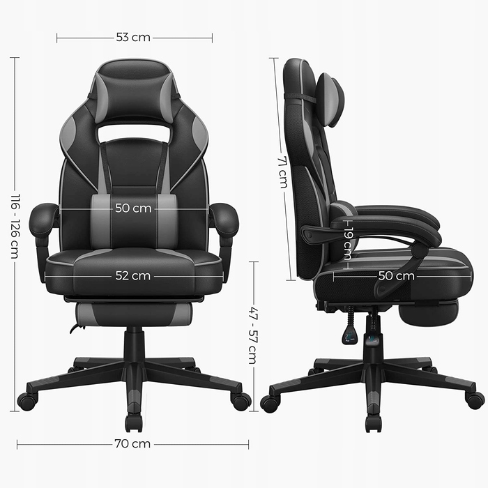 Ігрове крісло SONGMICS OBG073B03, чорно-сіре