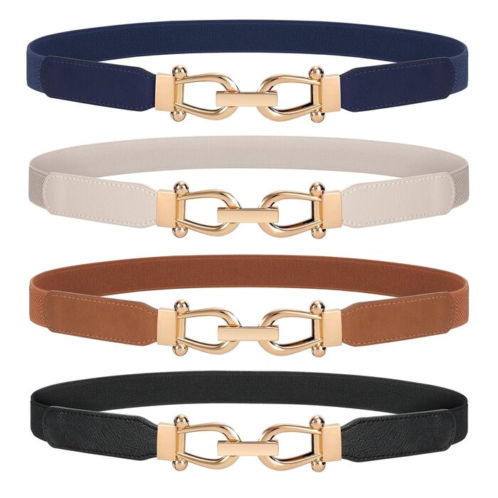 Жіночий еластичний пояс JasGood скінні з золотою пряжкою (чорний+коричневий+синій+бежевий, 70 см)