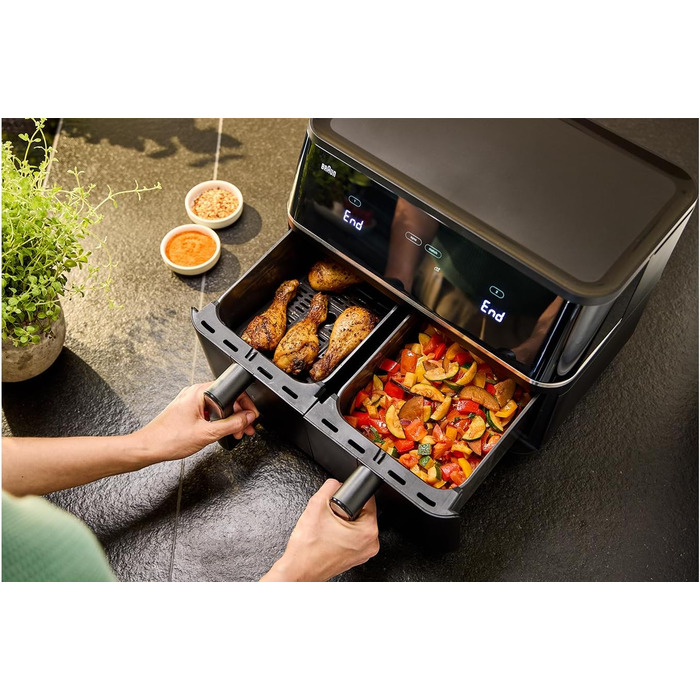 Фритюрниця електрична Braun TwinCook 3 TD3030IBK 10л (8л + 2л) з двома камерами, 8 програм, чорна, без PFAS