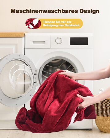 Електрична ковдра Yokimisu з автовимкненням 180x130 см, плюшева, з 6 рівнями нагріву, таймером, захистом від перегріву, пральна, для дому та офісу (червона)