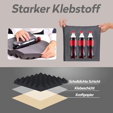 Акустичний пірамідний поролон самоклеящийся для звукоізоляції, 24 шт, чорний, 30x30x5 см — панелі для студії, офісу та дому