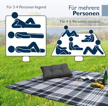 Beautissu Плед для пікніка XXL, 200x200 см, водовідштовхувальний, ізольований, сірий, для пляжу, кемпінгу, подорожей