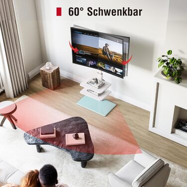 AOKCOS TV Stand for 32-70 inch Flat & Curved TVs - Adjustable Height, Swivel, Tilt, 3-Tier Shelves, VESA 400x400, Up to 40kg (White)