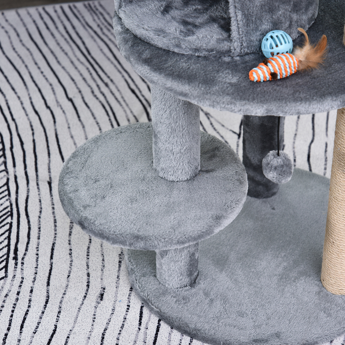 PawHut Multi-Level Cat Tree with Cave, Perches, and Scratching Posts - Large, Stable, and Luxurious with Sisal and Plush Fabric - Gray, 48x48x104 cm