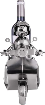 BRUBAKER Wine Bottle Holder Scooter Rider Silver - Metal Sculpture Bottle Stand - 27 cm Metal Figure Wine Gift for Scooter Fans - with Greeting Card