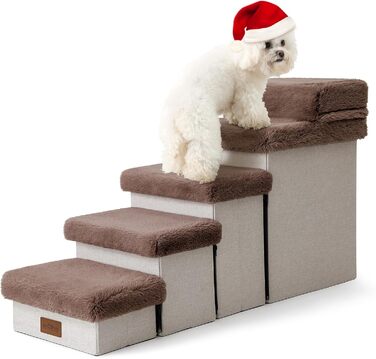 Pet Stairs for Small Dogs with Storage, Dog Stairs Foldable for Bed Couch, Dog Stairs Dog Ramp with Non-Slip Bottom, Leak-Proof, Up To 80kg, 33x8x5cm, Steps, (Brown, 5, 33x101x54cm)