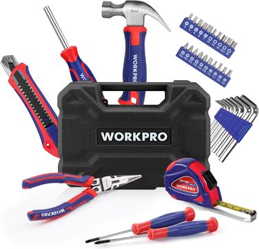 Набір інструментів WORKPRO 35 предметів у кейсі, універсальний комплект для дому, зі шліцевою викруткою, плоскогубцями, рулеткою, шестигранниками, синій, подарунок для початківців DIY
