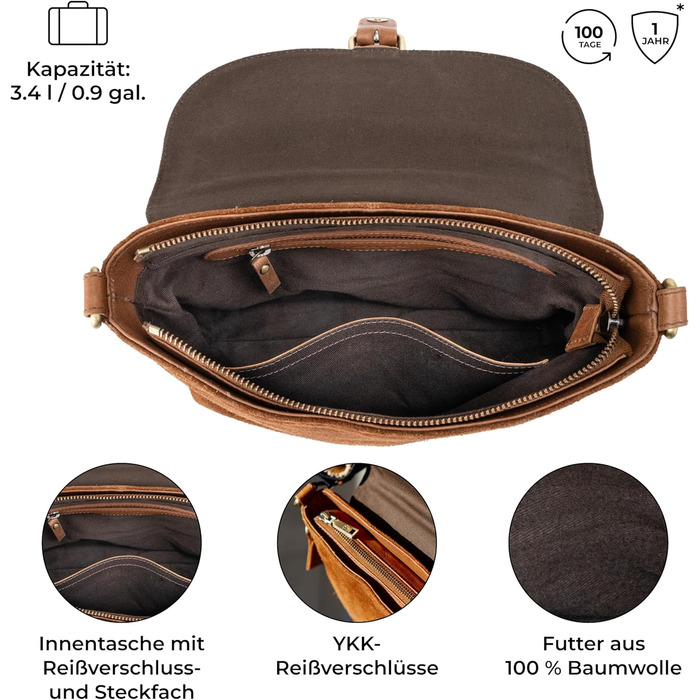 Сумка через плече Berliner Bags Catalina Vintage з натуральної шкіри коньякового кольору для жінок. Компактна крос-боді сумка з магнітною застібкою.