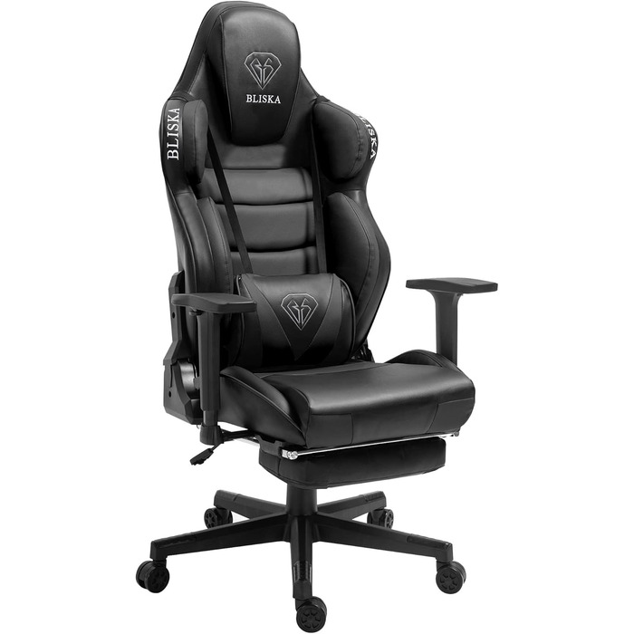 TRISENS Gaming Chair Racing Style Chair with Sports Seat and Ergonomic 4D Armrests, Color: Black