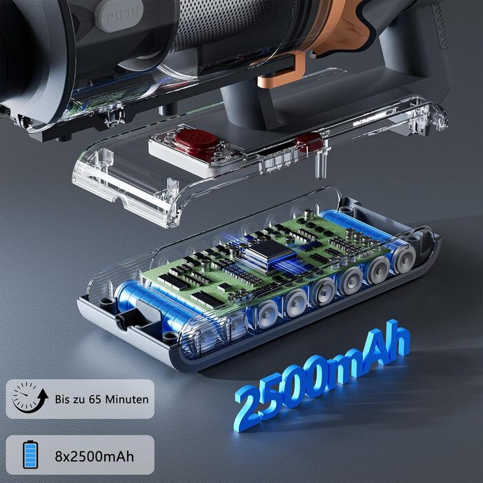 Бездротовий акумуляторний пилосос з дисплеєм та LED-підсвіткою, 58000Pa, Anti-Tangle-щітка, самостійна парковка, зарядка від стіни (блакитний)