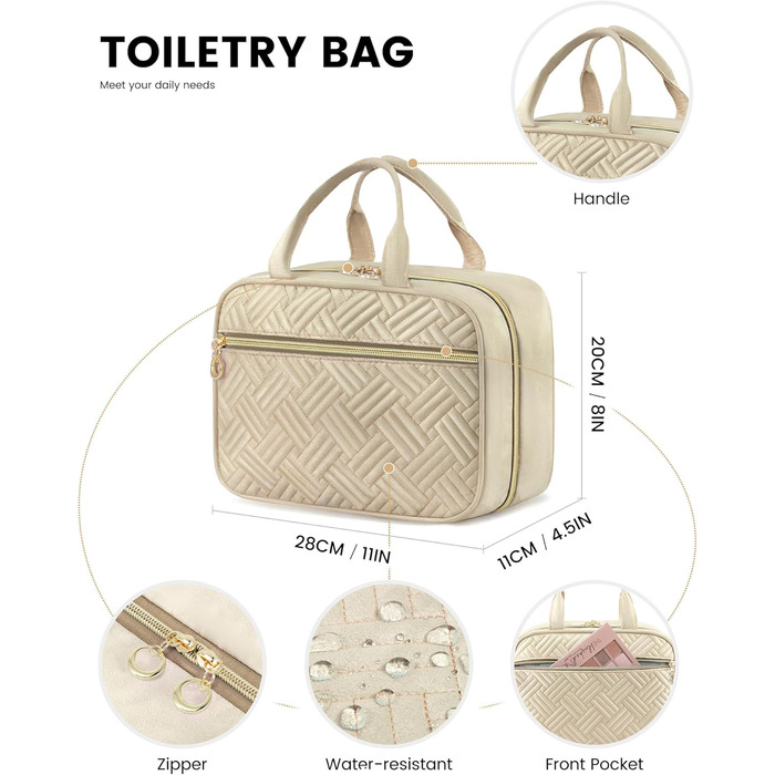 Сумка для косметики OVEVOOK водонепроникна, велика, з гачками, для жінок (Темний хакі, M)