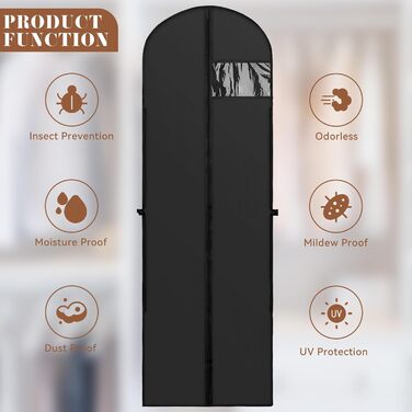 Чохли для одягу 4 шт. 60x180 см, дихаючий матеріал, з ручками, на блискавці, з віконцем. Захист для костюмів, пальто, суконь.
