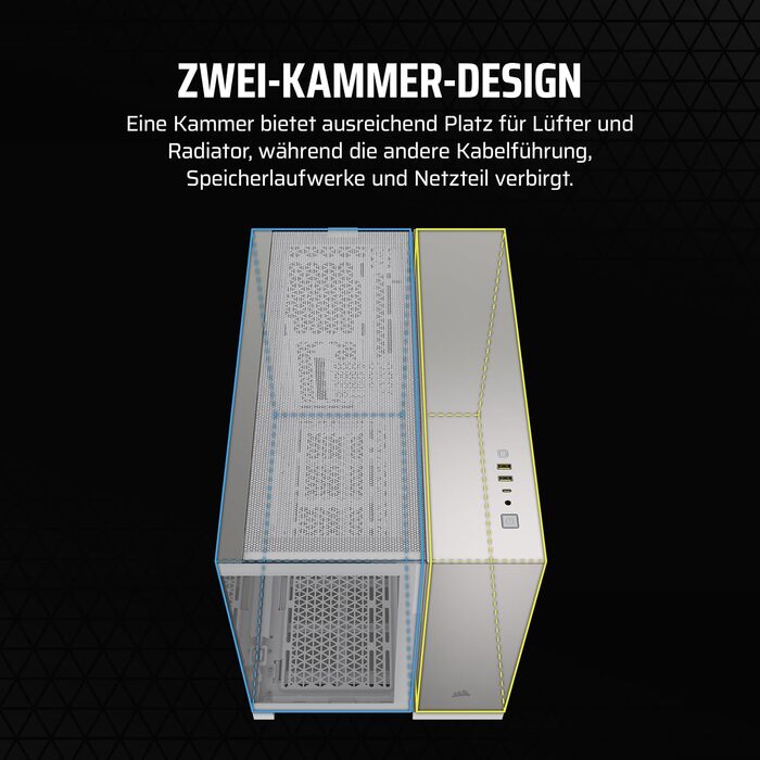 Корпус ПК CORSAIR 2500X Airflow mATX - Без вентиляторів, скляна панель, білий/сірий