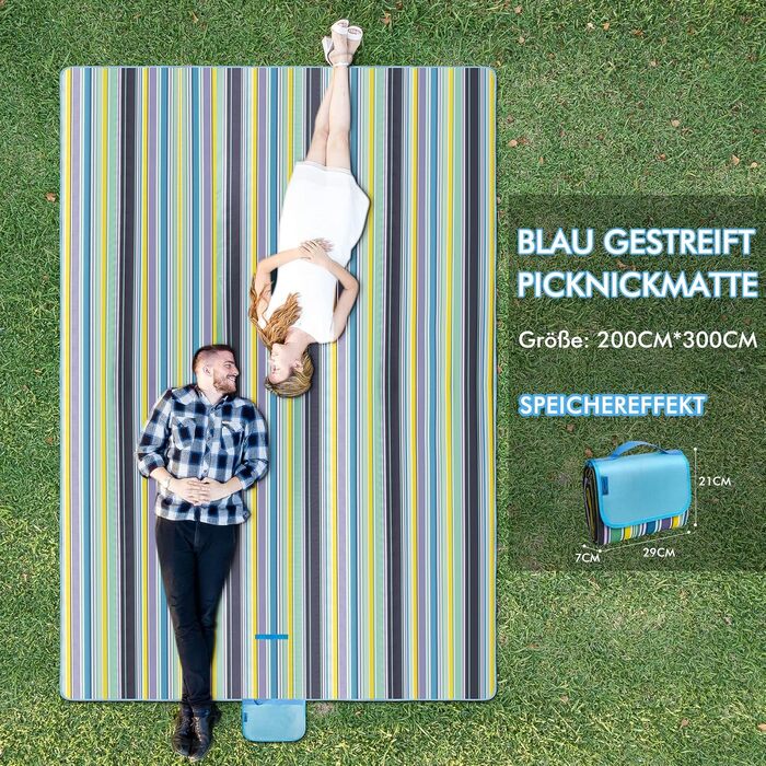 Плед для пікніка Muyans 200x300 см, XXL, водонепроникний, складний, з ручкою для саду, пляжу, кемпінгу