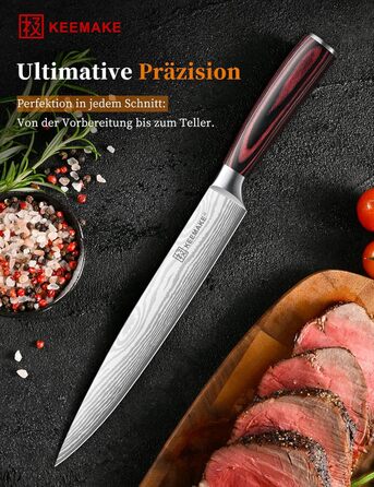 KEEMAKE Набір професійних кухонних ножів з нержавіючої сталі, з захистом леза. Кухонний ніж шеф-кухаря, універсальний ніж для м'яса, овочів, риби (ніж для м'яса 20 см)