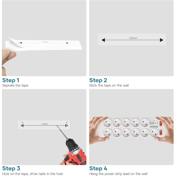 Многофункціональна мережева планка з USB, 11 розеток, вимикач, 2 USB-A та 2 USB-C порти, 4000W, 16A, 2 вимикачі, 2м кабель - білий