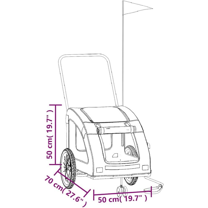 Фургон для собак VidaXL - чорний, 30 кг, Oxford-Gewebe, з прапором та відбивачами