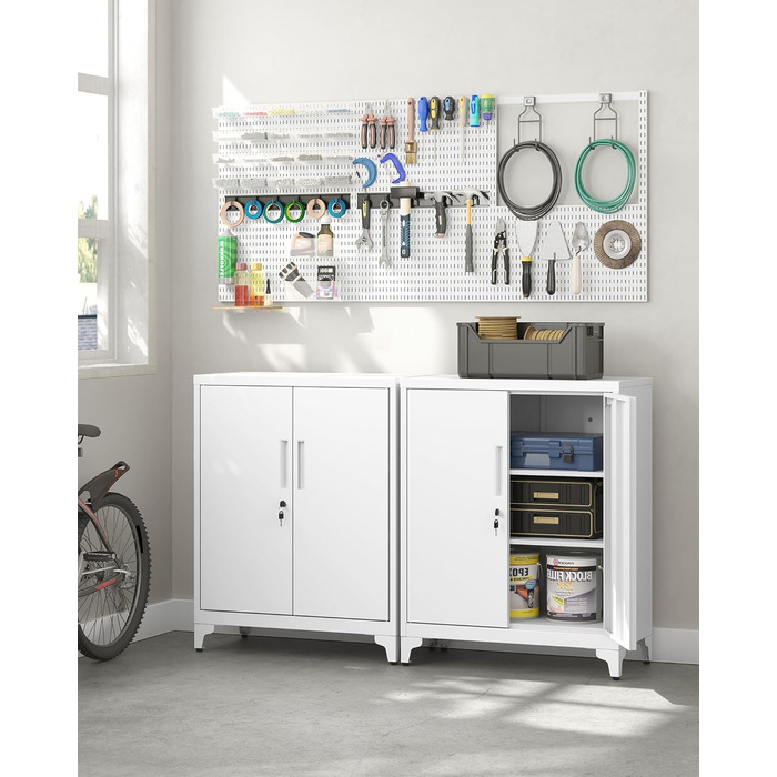 SONGMICS File Cabinet, Multi-Purpose Cabinet, Office Cabinet with 2 Doors, Lockable Cabinet, Steel Storage Cabinet, for Study Room, Living Room, Matte White OMC012W01 (80B cm, Matte White)