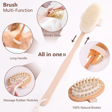 Набір для масажу тіла: щітка для спини, душова щітка, щітка для ніг з пемзою, щітка для обличчя. Для пілінгу та масажу всього тіла.