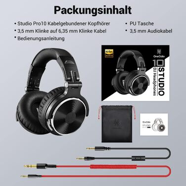 OneOdio Pro-10: DJ навушники з провідним підключенням, 50 мм драйвер, бас, 6.35/3.5 мм, Share-Port, для студії, подкастів, моніторингу, телефону, ПК, MP3/4