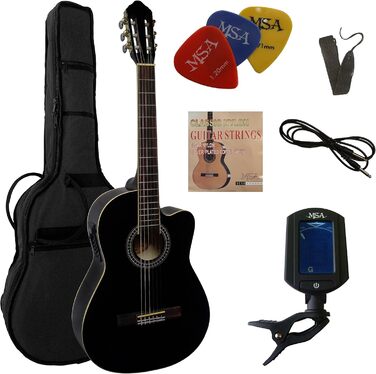 Класична гітара з підсилювачем та еквалайзером, чорна, комплект CK111: гітара, чохол, струни, медіатор, тюнер