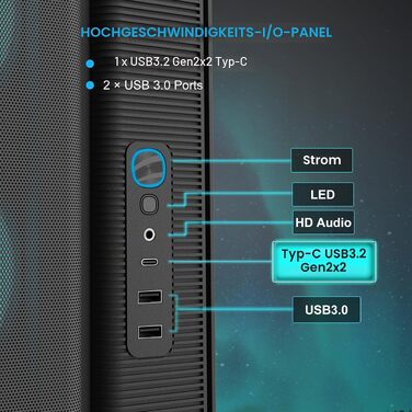 Ігровий корпус для ПК SAMA S50 Airflow, 4 ARGB PWM вентилятори, USB Type-C, Mesh-панель, чорний