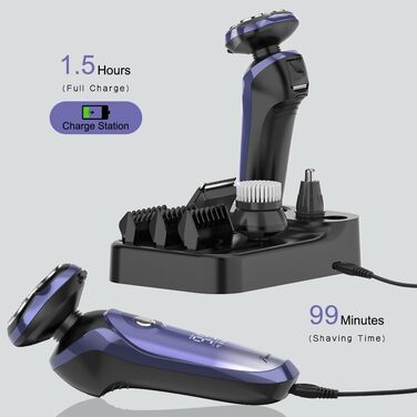 Електричний гоління для чоловіків Amurhey 5-в-1, тример для бороди, 3 насадки, 99 хв роботи, для мокрого та сухого гоління, станція зарядки, подарунок для чоловіків