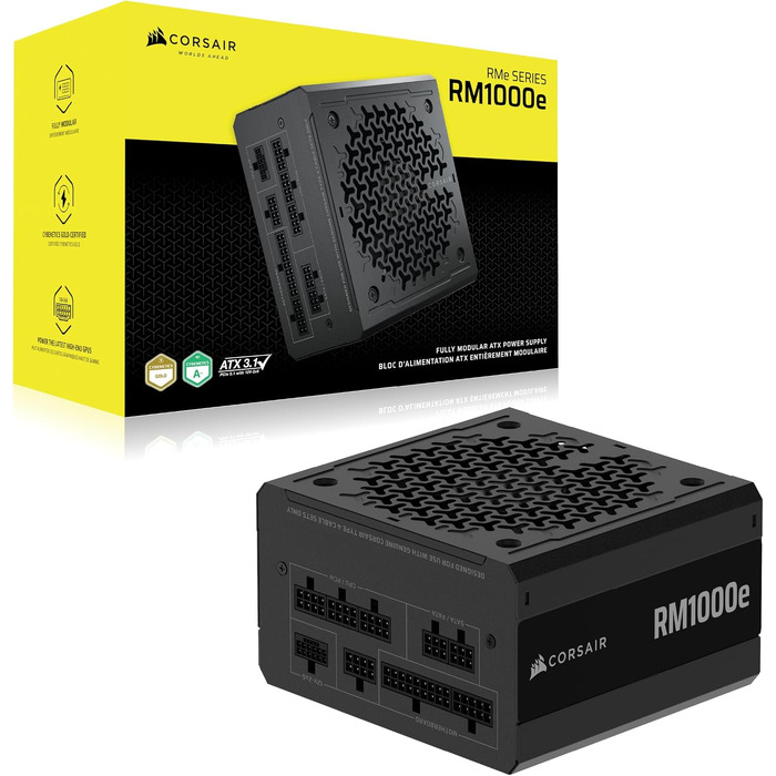 Блок живлення Corsair RM1000e (2025) 1000W ATX 3.1 PCIe 5.1, повністю модульний, 12V-2x6, Cybenetics Gold, чорний