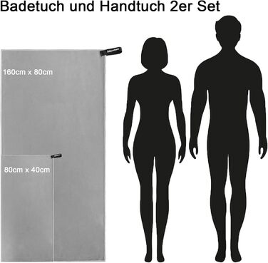 Набір рушників Leeyunbee з мікрофібри (2 шт.) - 160x80 см + 80x40 см, швидковисихаючі, для спорту, подорожей, пляжу (світло-сірий)