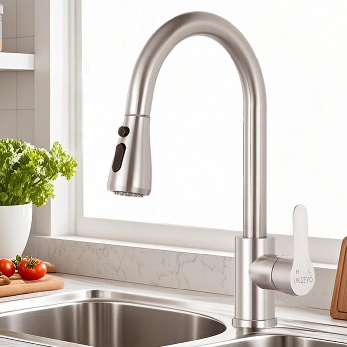 Кухонний змішувач з висувною лійкою, високопродуктивний, з трьома режимами, з нержавіючої сталі, з покриттям 