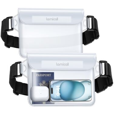 Водонепроникна сумка Lamicall [2 шт.] - водонепроникний поясний мішок з регульованим ремінцем, IPX8, для водного спорту, плавання, пляжу, подорожей (прозора)