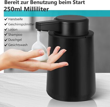 Phneems Soap Dispenser Automatic Foam Soap Dispenser Electric Soap Dispenser With Sensor 250ML Soap Dispenser Automatic USB Rechargeable IPX5 Waterproof FOR Bathroom Kitchen Black