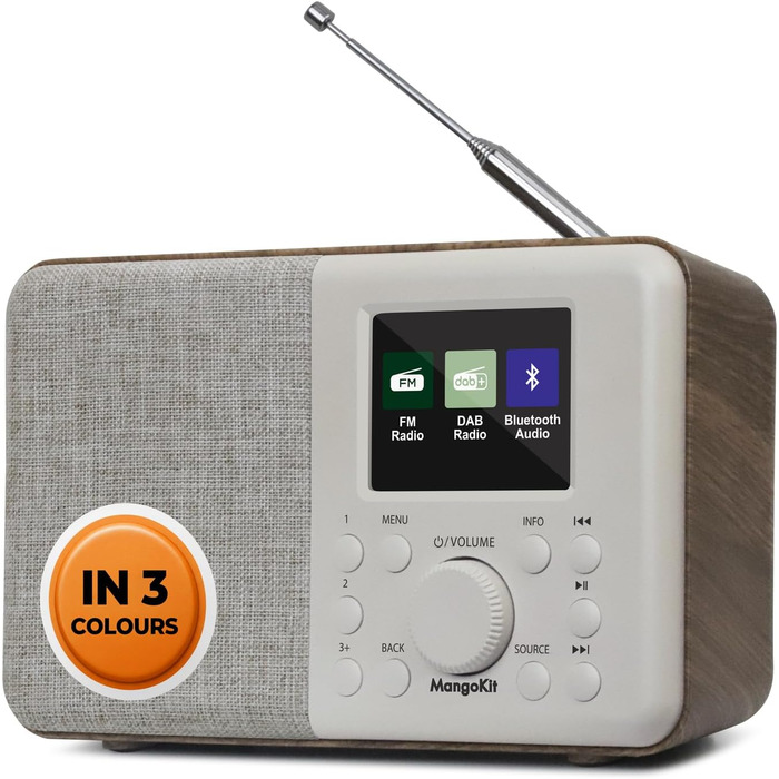 Портативне цифрове радіо MD3 DAB/DAB+/FM з Bluetooth, динаміком та навушниками, 40 станцій, будильник, годинник, таймер, кольоровий дисплей, живлення від батарейок та мережі (корпус з ясеневого дерева)