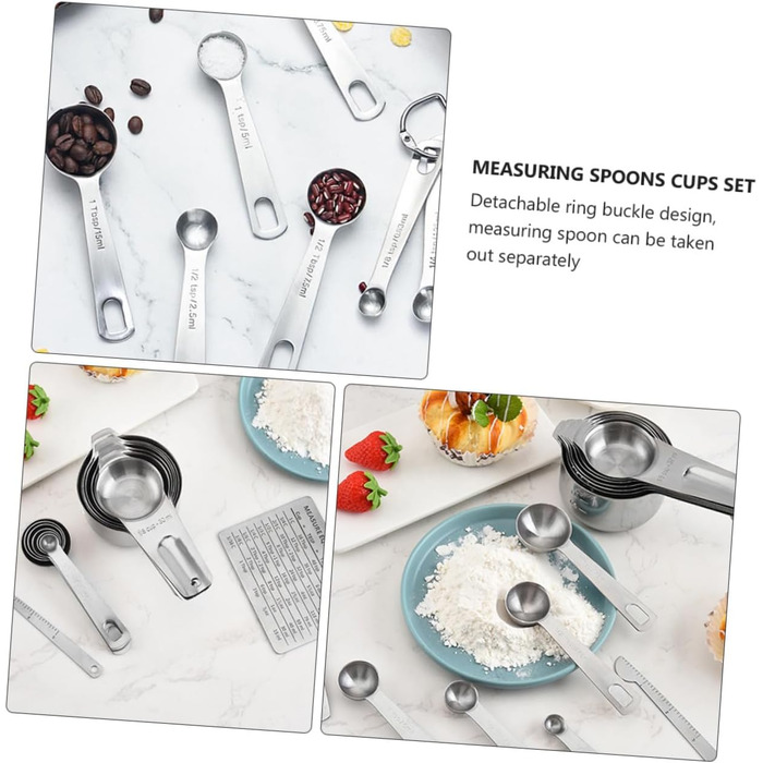 HOMSFOU 15st Measuring Spoon Conversion Chart Metal Measuring Spoons Measuring Scale Measurement Metal Measuring Espresso Spoon Baking Espresso Measuring Cup Stainless Steel Multi-Purpose 3-Piece Set