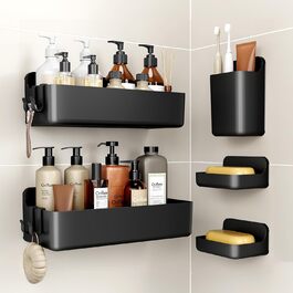 Полиця для душу Orimade без свердління, нержавіюча сталь, 5 шт. - тримач для шампуню, велика місткість, чорний ABS пластик