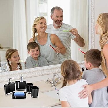 5-Piece Bathroom Accessories Set, Bathroom Dispenser Set includes lotion bottle, toothbrush holder, tray, 2 rinsing cups (black)