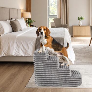 Сходинка для тварин Boutique Zoo: 4 сходинки, 40 см, для собак та котів | З м'якого велюру, темно-сірого кольору | Ідеально для ліжка та авто