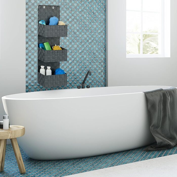 Relaxdays Hanging Organizer Fabric, Over-the-Door Organizer with 3 Storage Baskets, Wall Organizer Bathroom, PP, HBT: 75x25x15cm, gray