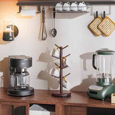 BAMBANG Bamboo Coffee Mug Tree, Swivel Coffee Mug Holder for Countertop, Coffee Mug Shelf with 8 Hooks, Coffee Mug Organizer, Coffee Mug Hanger for Coffee Bar, (Espresso)