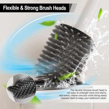 Настінна щітка для туалету BVL, тримач без свердління, 2 насадки, силіконова щітка для унітазу, кутова, білий матовий