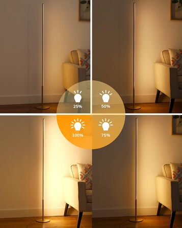 LED торшер Edishine для вітальні, спальні та офісу, 146 см, тепле світло 3000K, диммування, з вимикачем на ніжці, 2 шт. в упаковці, золотий