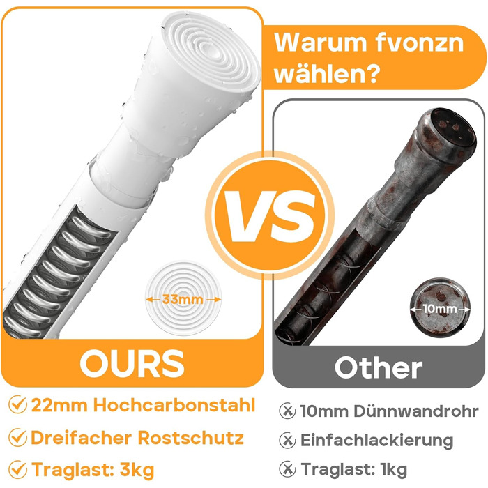 Тelescopic штанга для карнизи без свердління 120-200см - для штор, душових перегородок, вікон, ванної кімнати (1шт, білий)