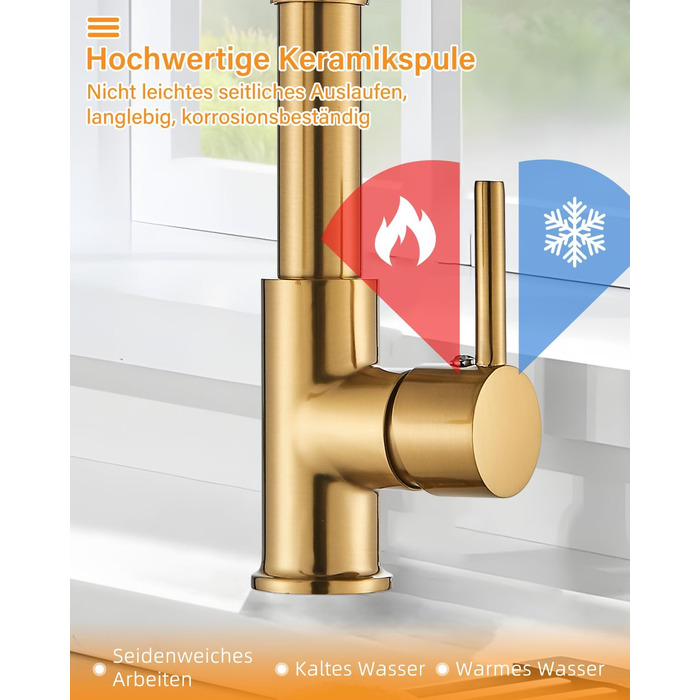 Кухляна змішувач Hbronzeshower з висувною лійкою, 360° обертання, нержавіюча сталь, з душем, для кухні