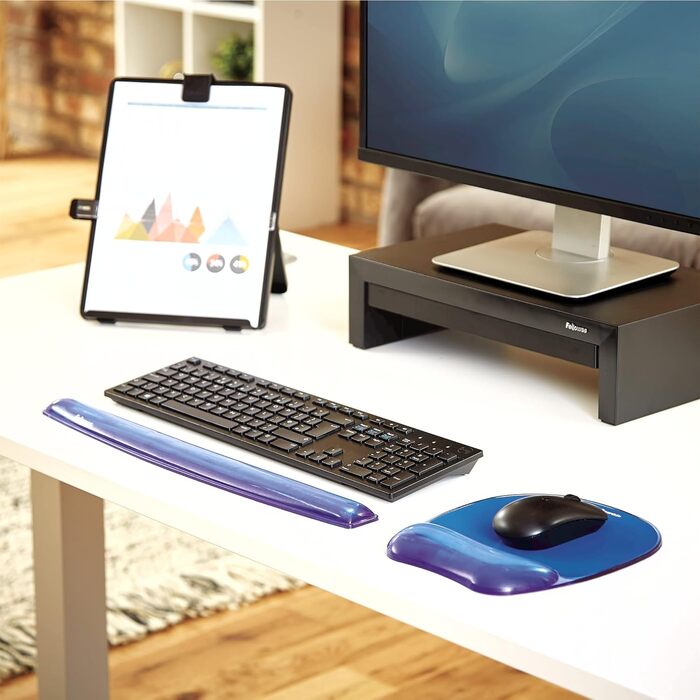 Ергономічний килимок для миші Fellowes Crystals з гелевою підставкою під зап'ястя, синій