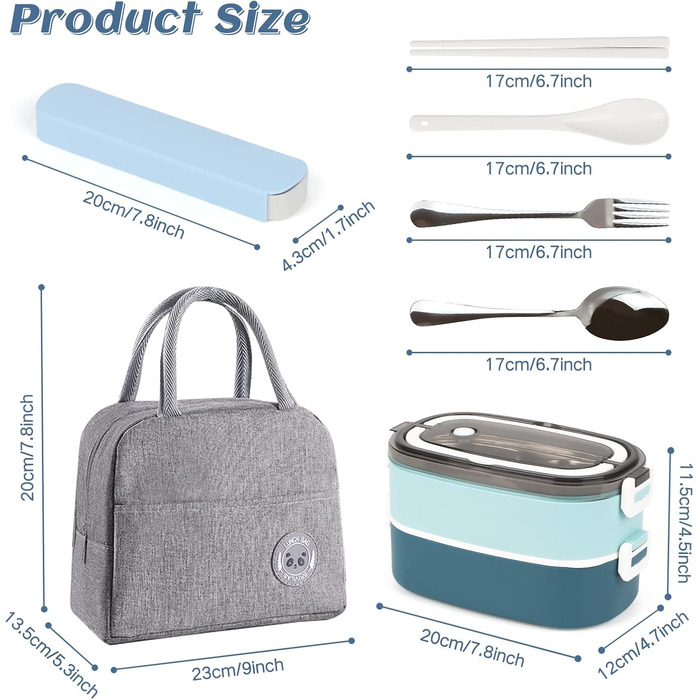 Ланчбокс дорослий, контейнер для їжі з сумкою, ланчбокс дитячий з 3 відсіками, виносний, водонепроникний, підходить для мікрохвильової печі, бенто-бокс для роботи, школи, пікніка, подорожей, блакитний