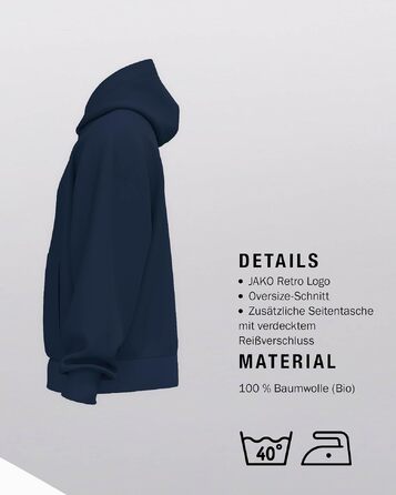 Товстовка-худі JAKO Wardrobe унісекс, бавовняна, щільна тканина 400 г/м², синя, розмір XS
