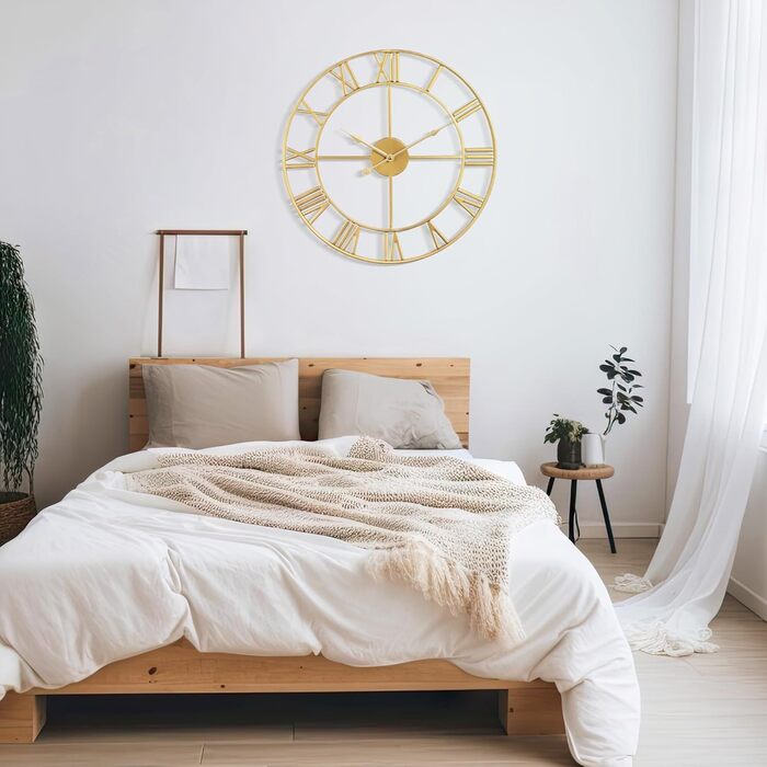 Mee 2ou Wall Clock Modern Nearly Silent Without Ticking Sounds - Diameter Roman Numerals Wall Clocks Modern Living Room Wall Clock Vintage For Bedroom Kitchen Office Country House Style Industrial Style (40CM, Gold)