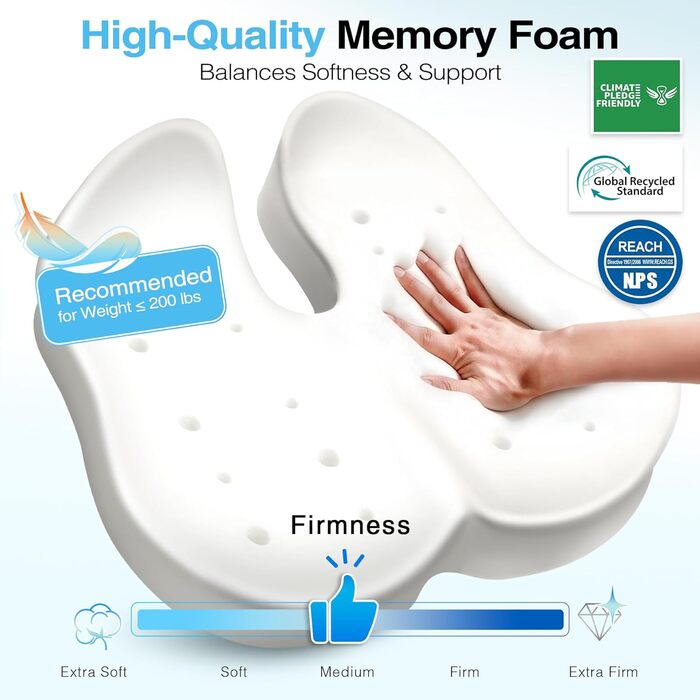 Подушка для офісного крісла POOTACK з піни Memory Foam, синя: для офісу, авто, дому, з ручкою, антиковзка