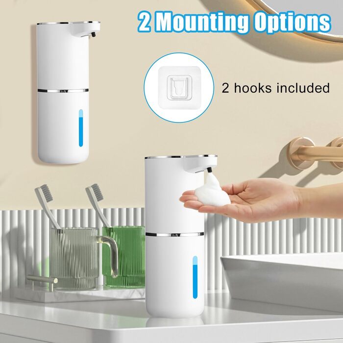 Автоматичний диспенсер для мила з піни, 380 мл, електричний сенсорний дозатор мила з інфрачервоним датчиком, USB-зарядний, водонепроникний IPX5 для кухні, ванної кімнати, школи, готелю, колір: білий